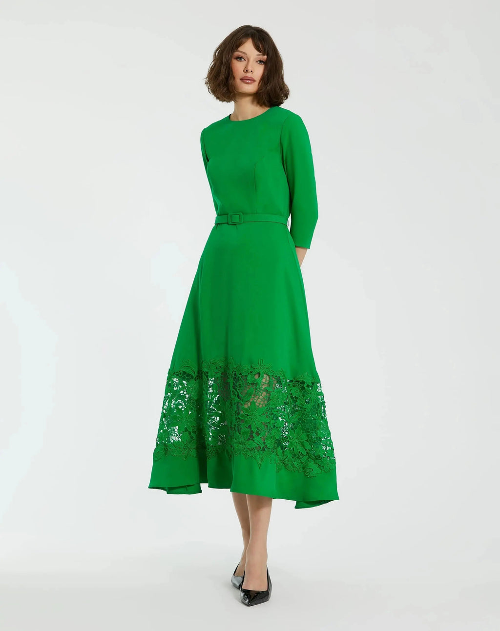 Women's Green Midi Dress - Green Lace