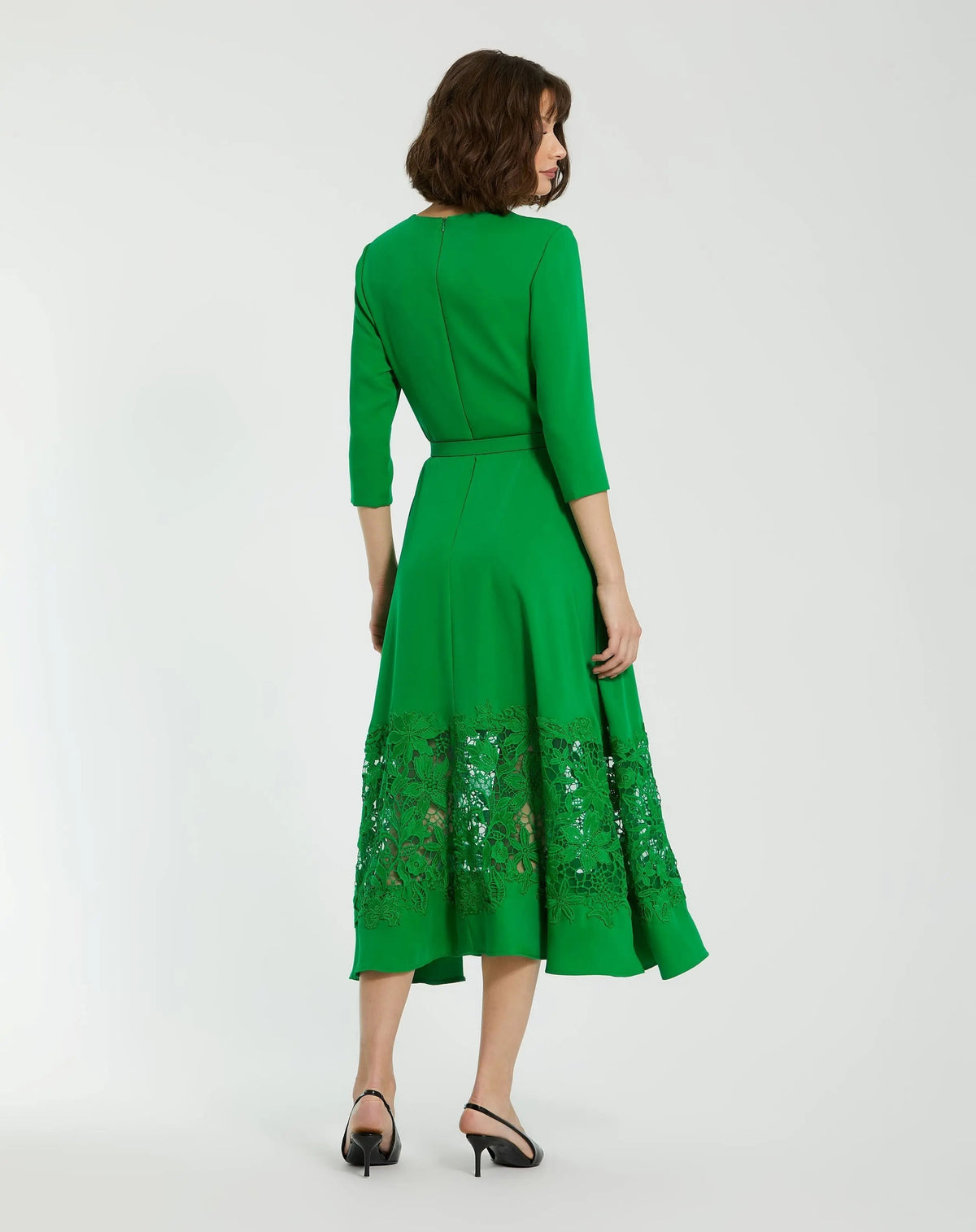 Women's Green Midi Dress - Green Lace