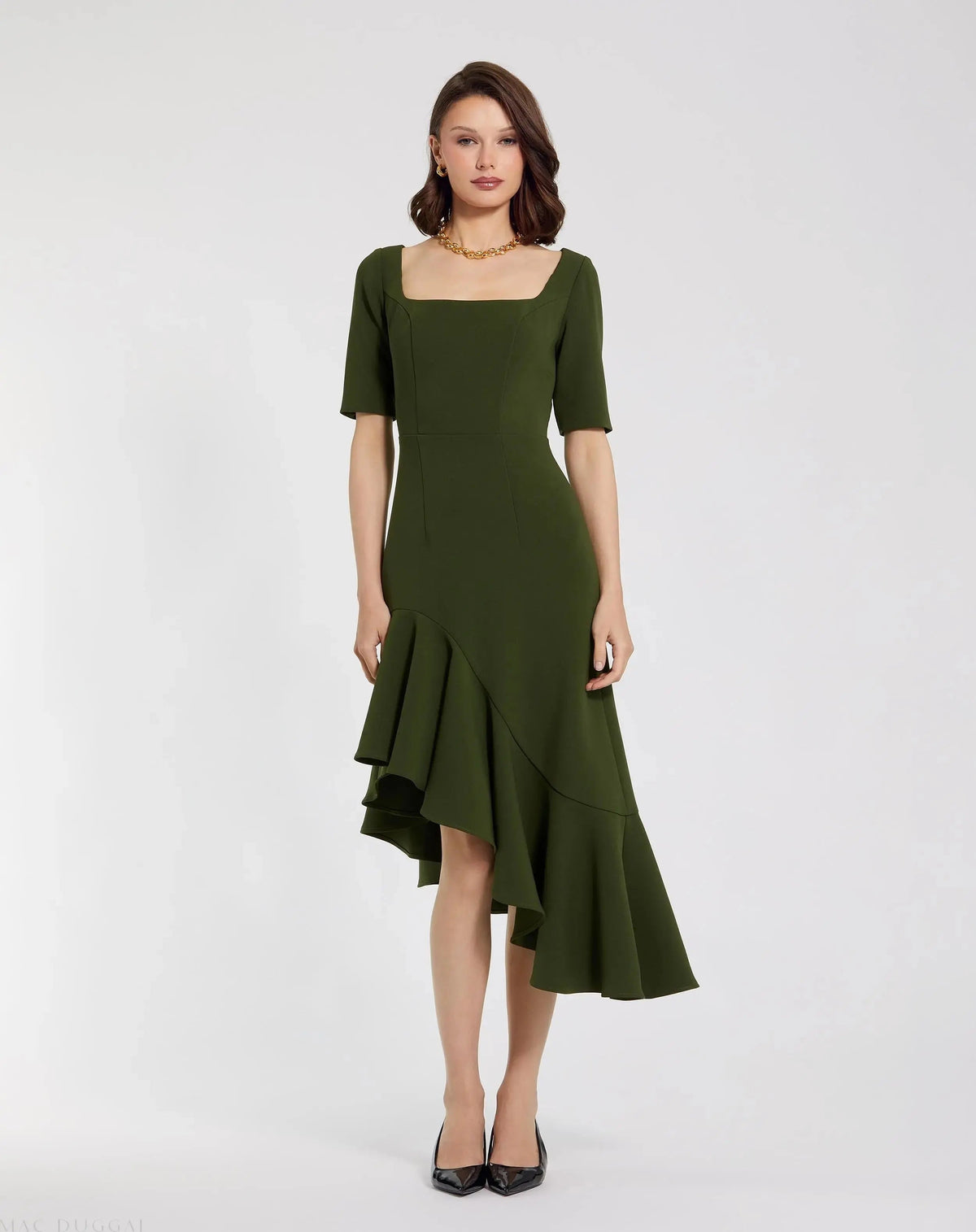 Women's Green Dress - Green Ruffle Asymmetrical