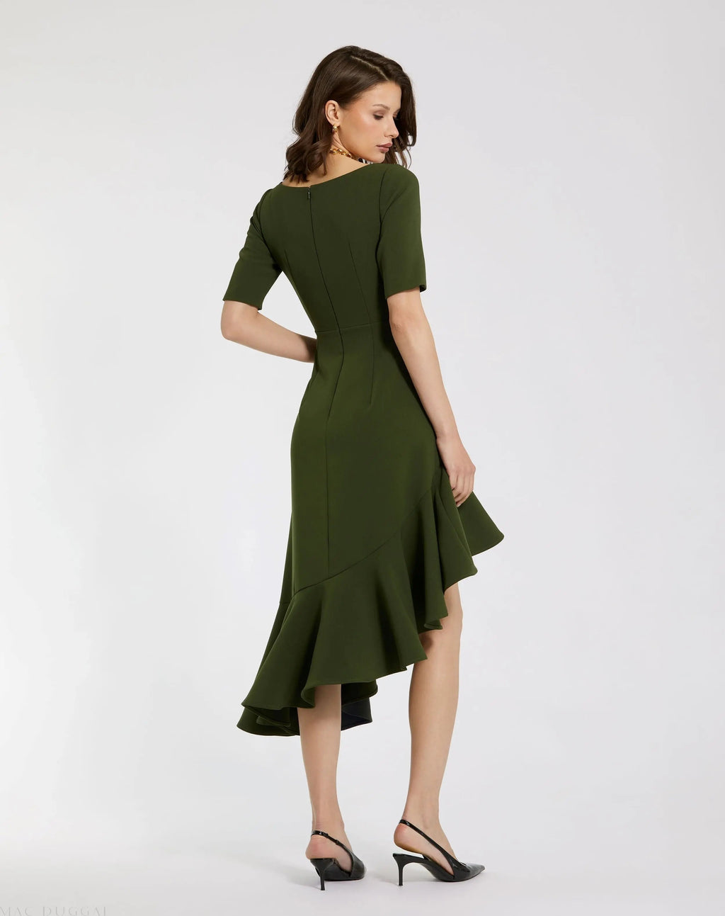 Women's Green Dress - Green Ruffle Asymmetrical