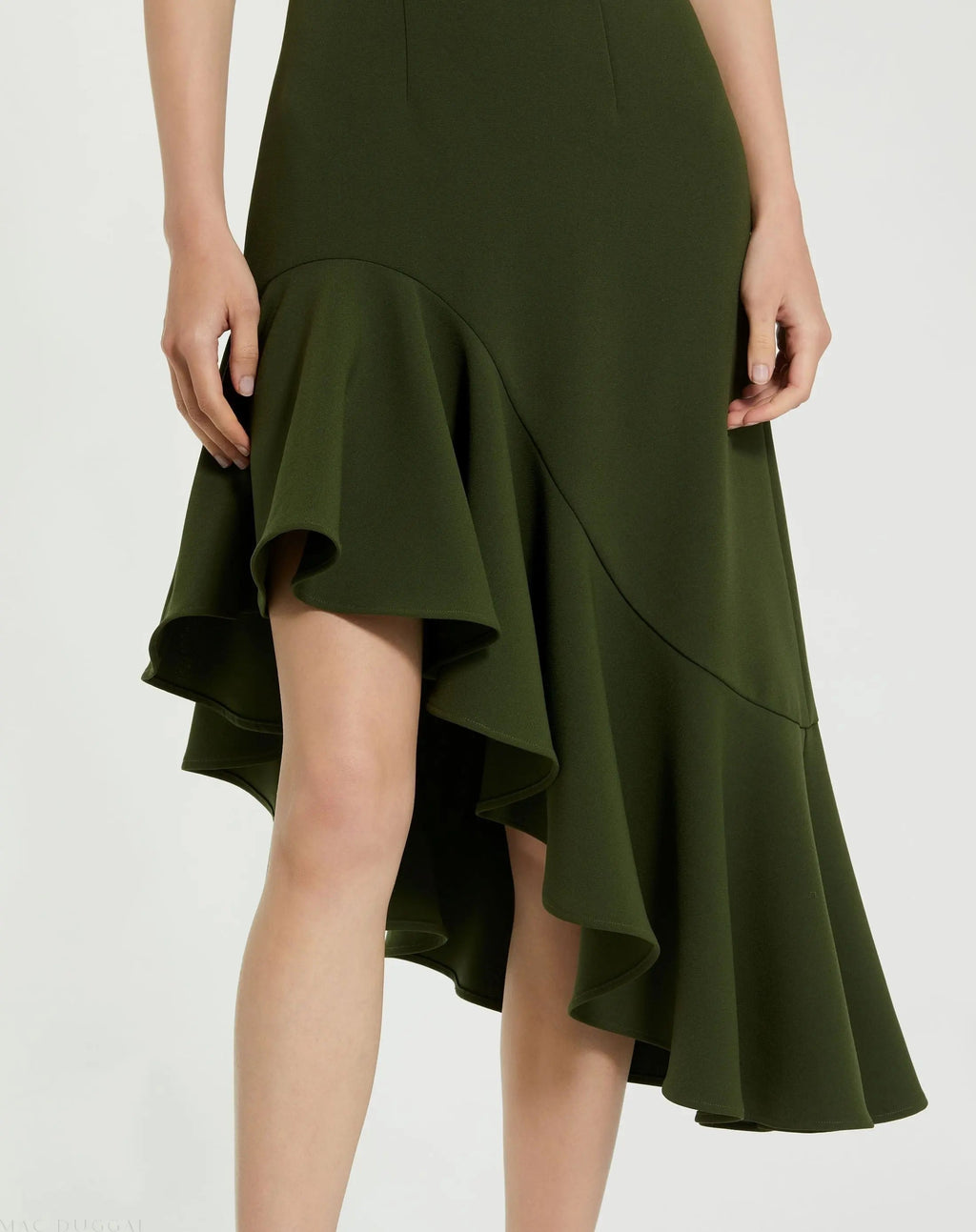 Women's Green Dress - Green Ruffle Asymmetrical