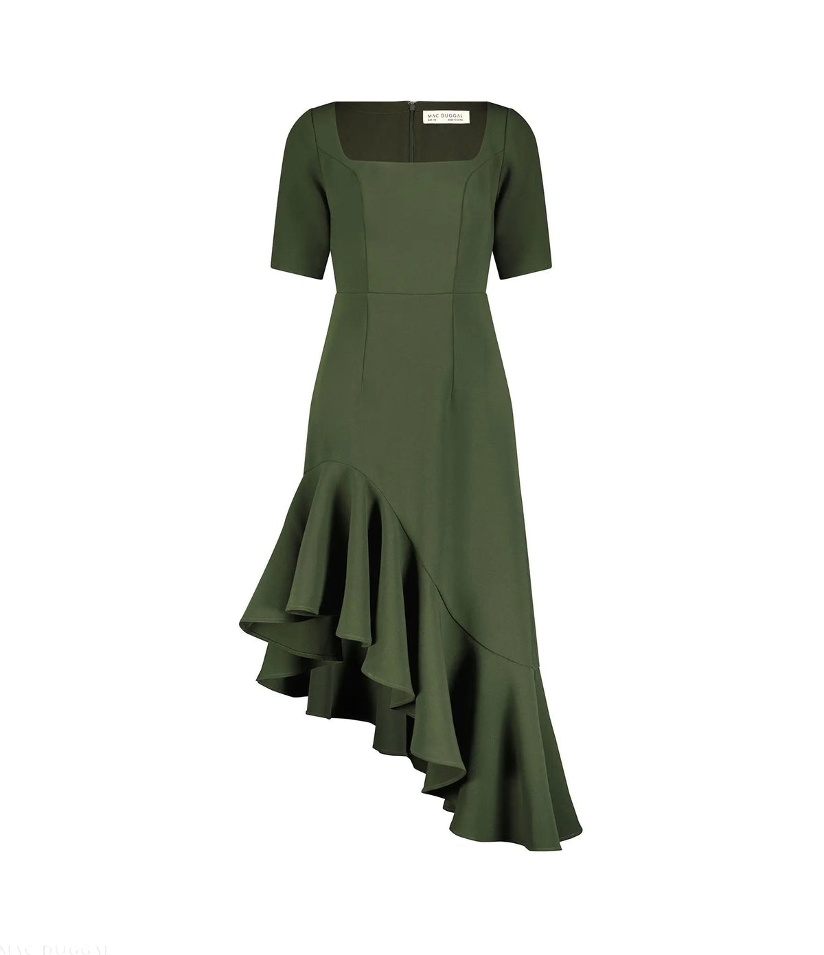 Women's Green Dress - Green Ruffle Asymmetrical
