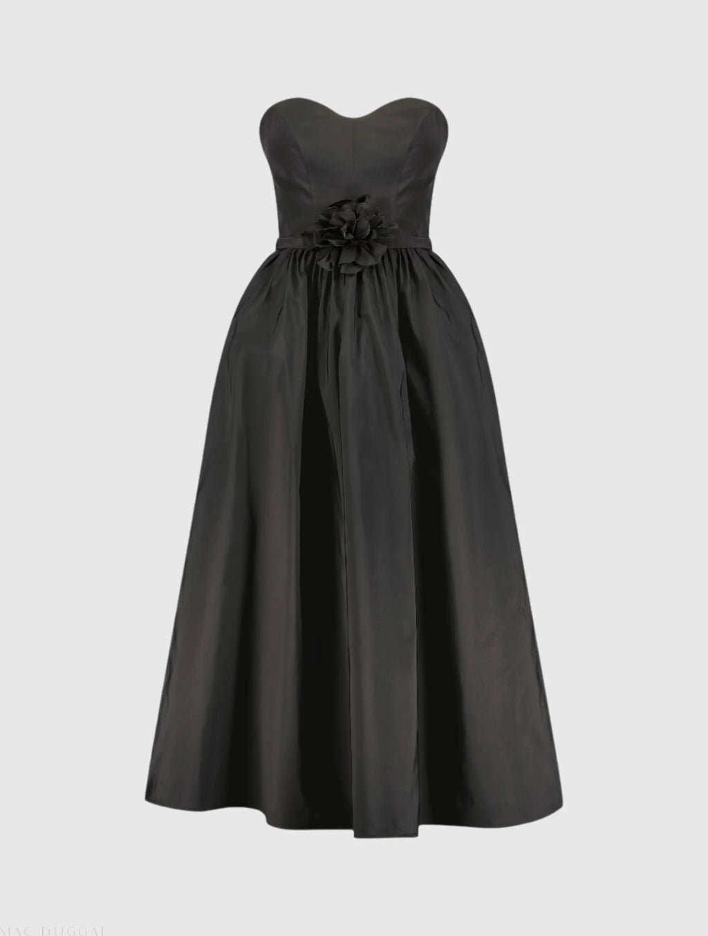 Women's Black Midi Dress Strapless - Black Floral