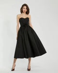 Women's Black Midi Dress Strapless - Black Floral