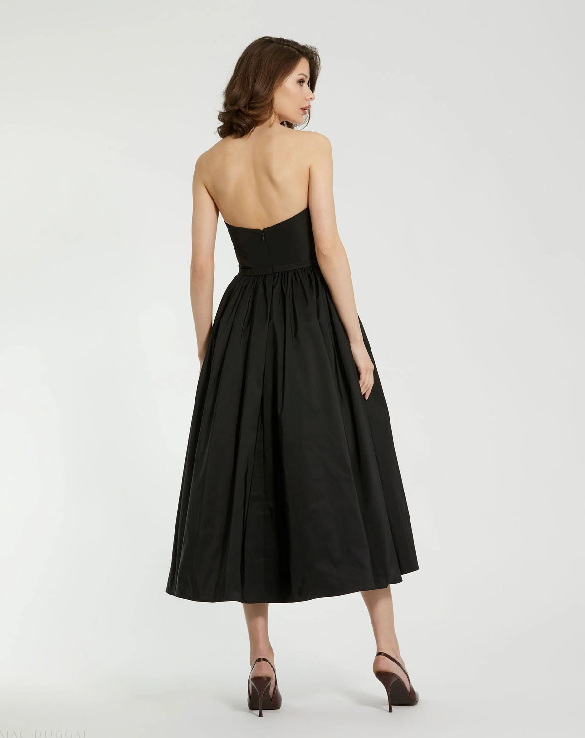 Women's Black Midi Dress Strapless - Black Floral