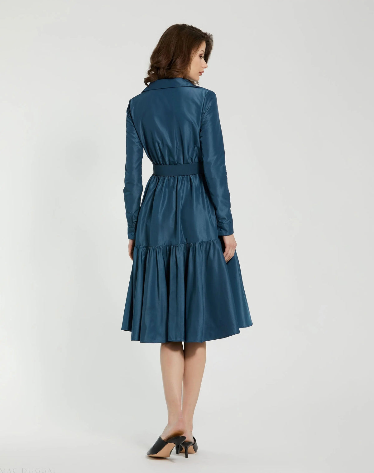 Women's Blue Midi Dress - Blue Ruffle