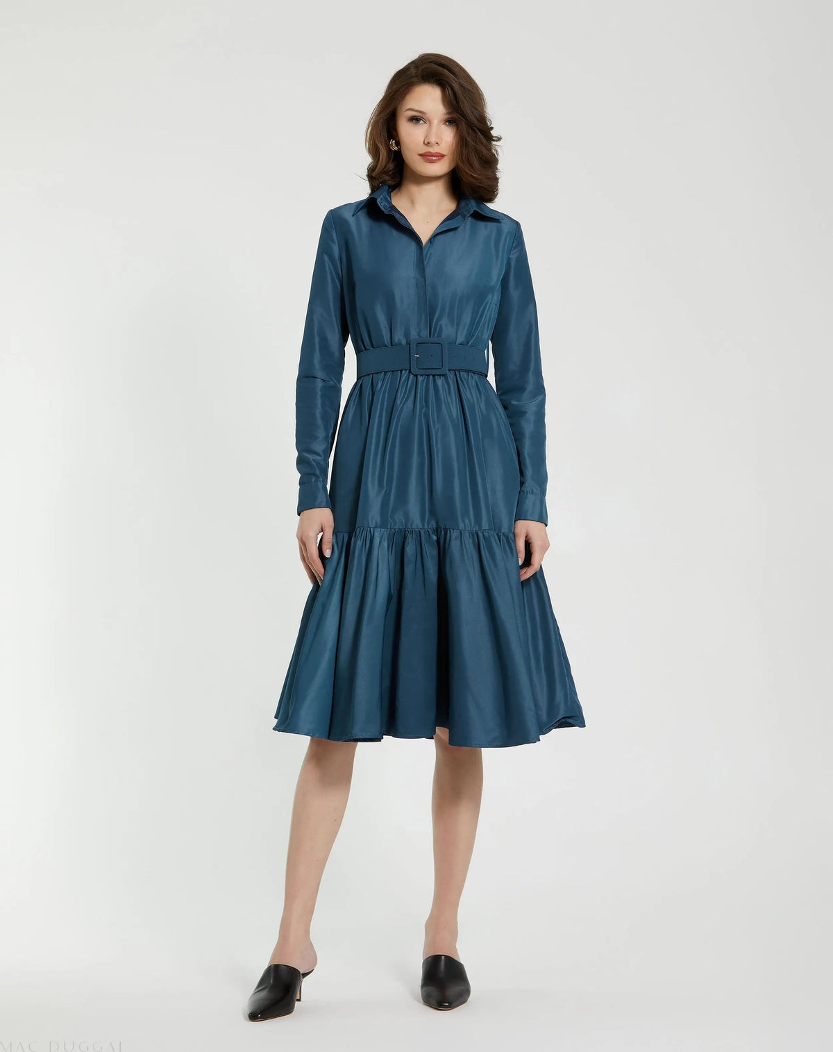 Women's Blue Midi Dress - Blue Ruffle