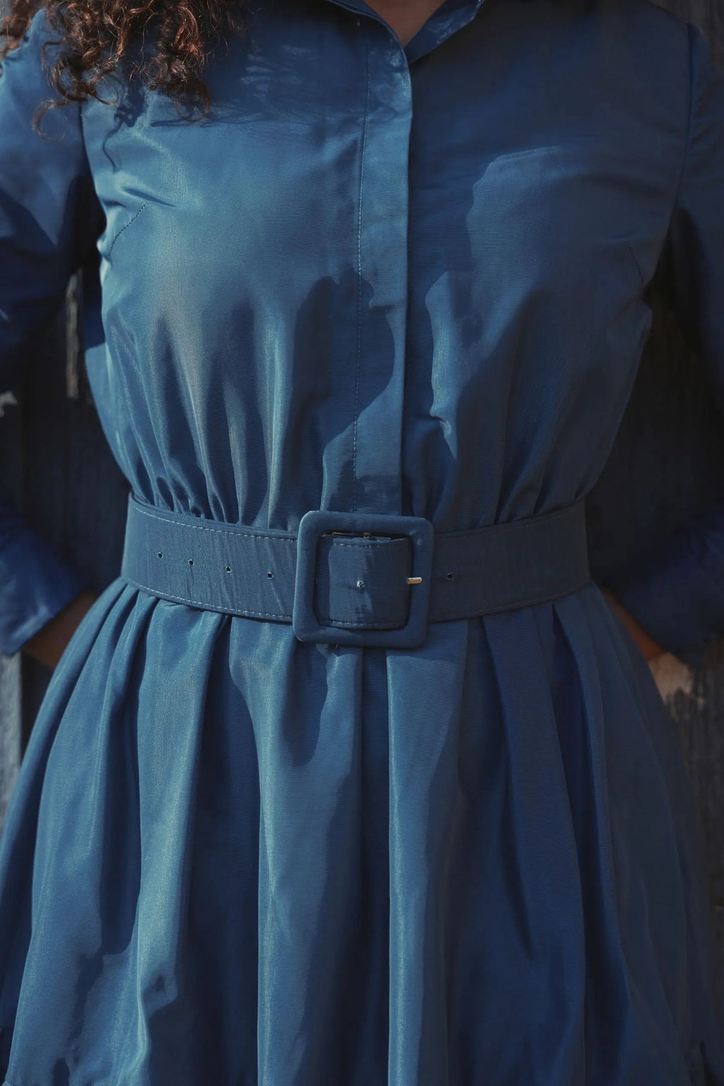 Women's Blue Midi Dress - Blue Ruffle