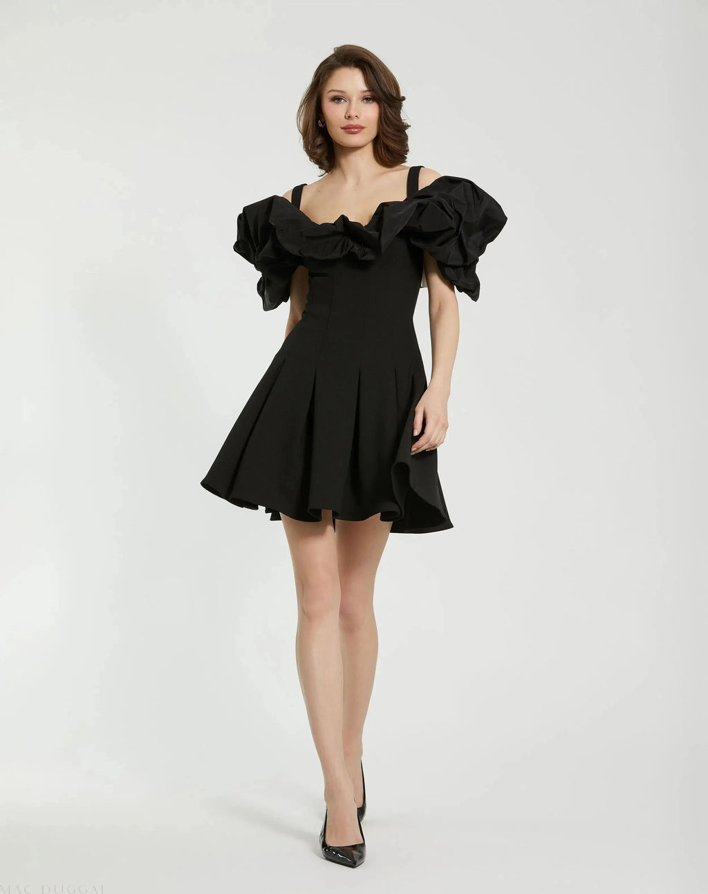 Women's Black Mini Dress - Black Ruffle