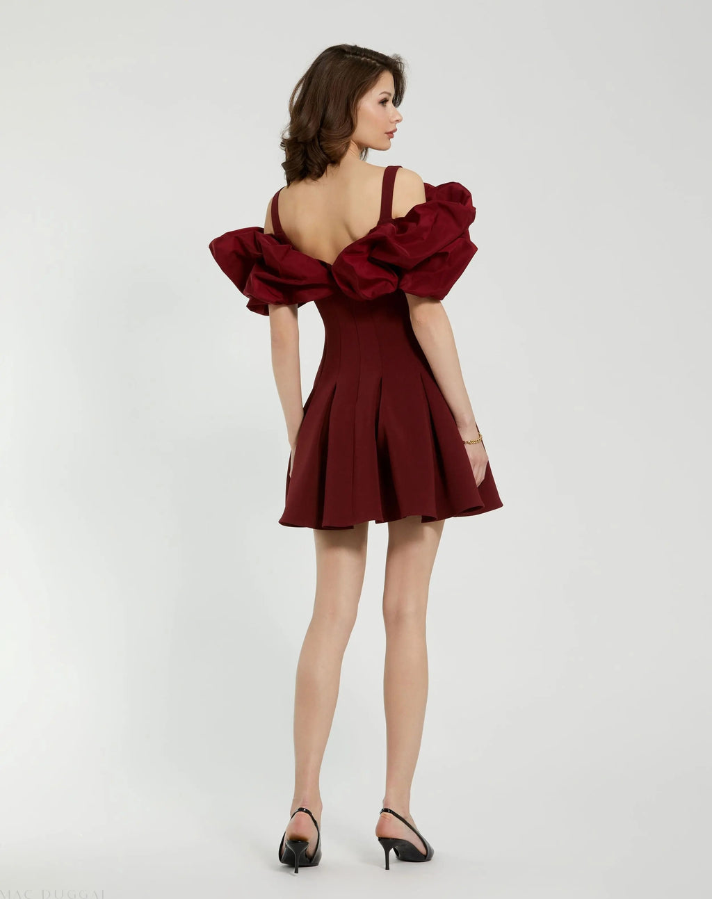 Women's Red Mini Dress - Red Lace Ruffle