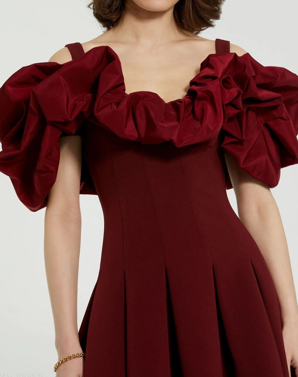 Women's Red Mini Dress - Red Lace Ruffle