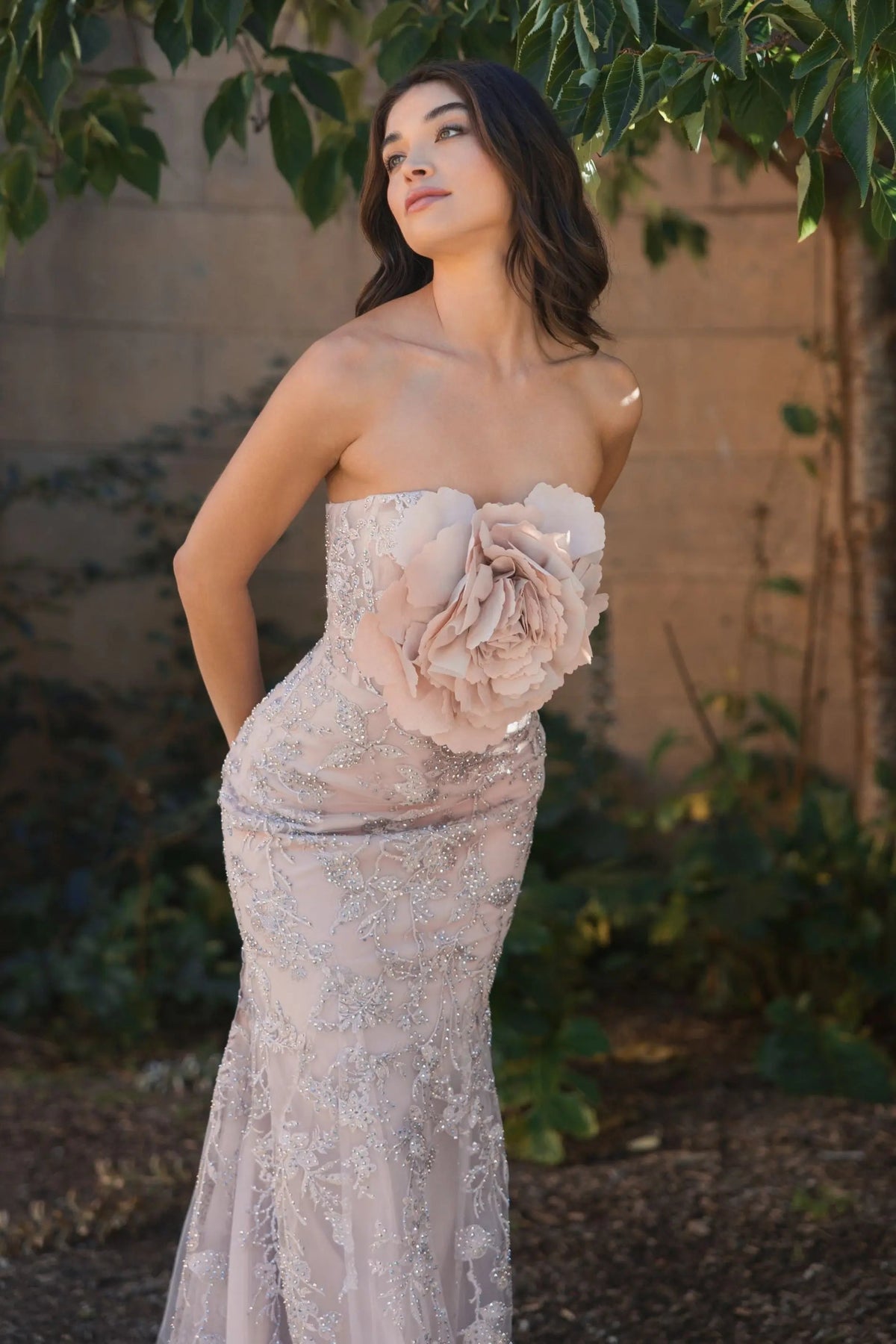 Women's Pink Dress Lace Strapless