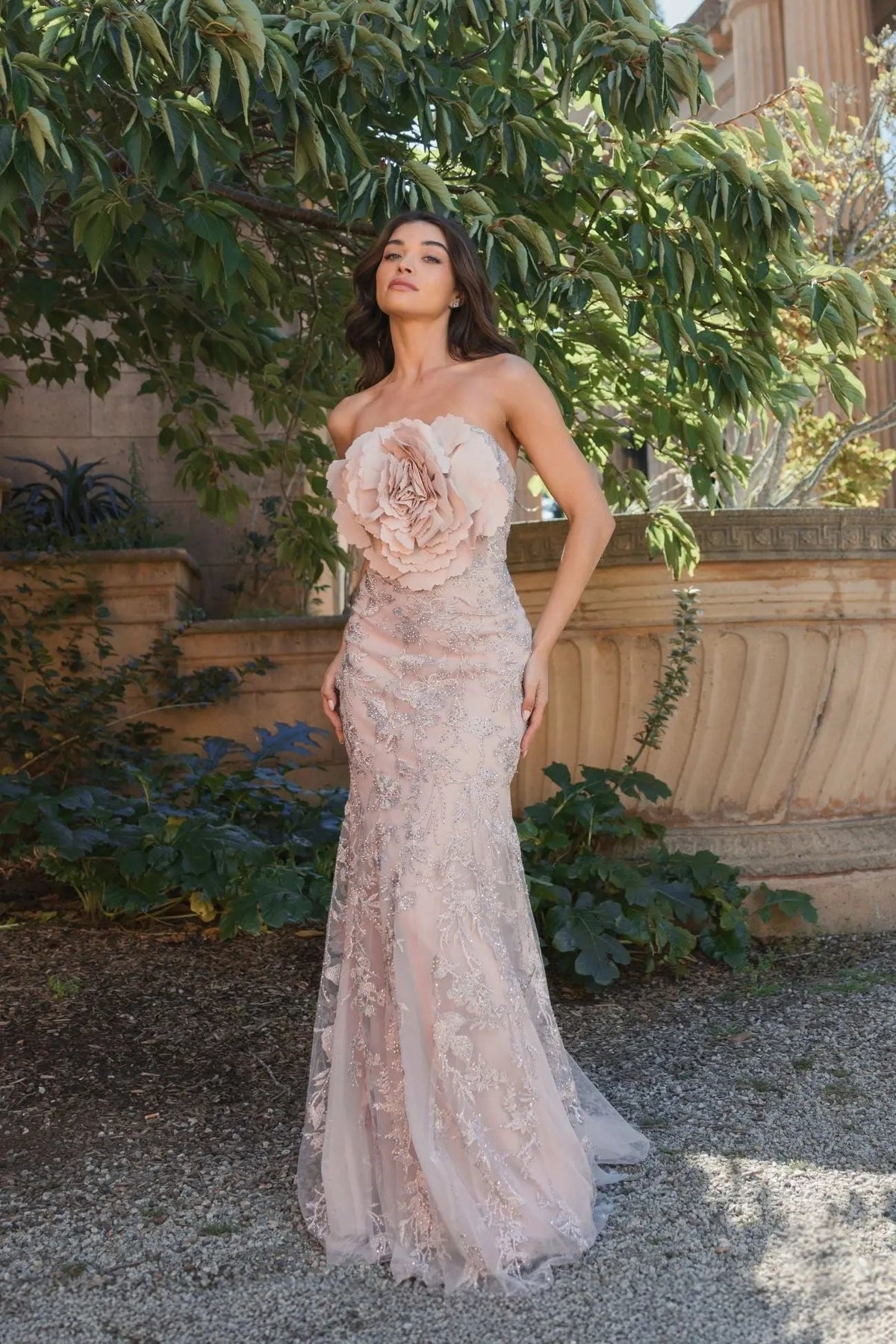 Women's Pink Dress Lace Strapless