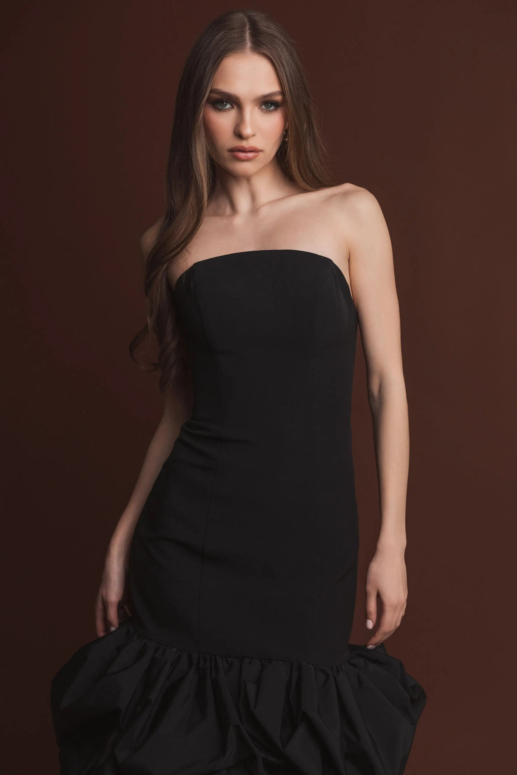 Women's Black Midi Dress Strapless - Black