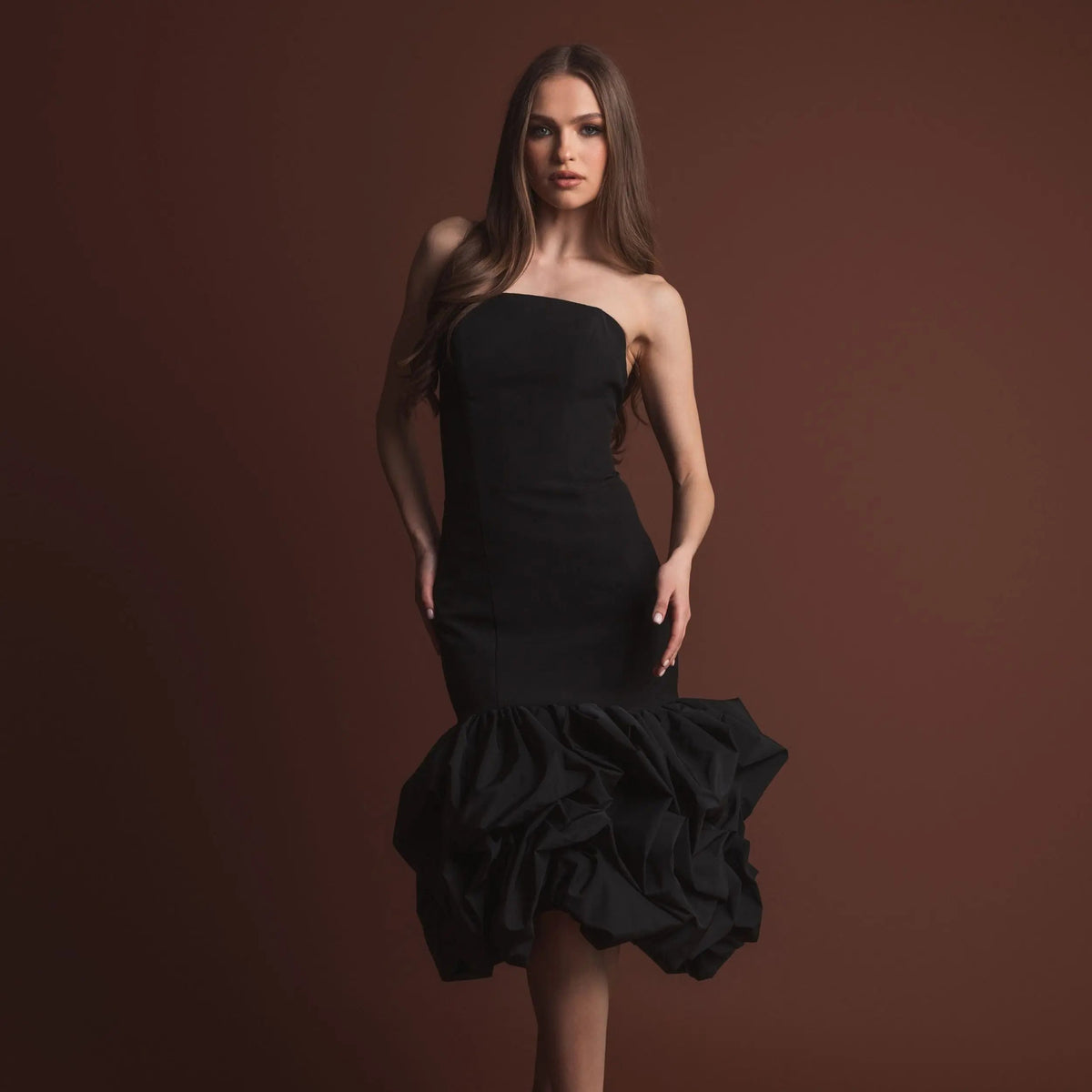 Women's Black Midi Dress Strapless - Black