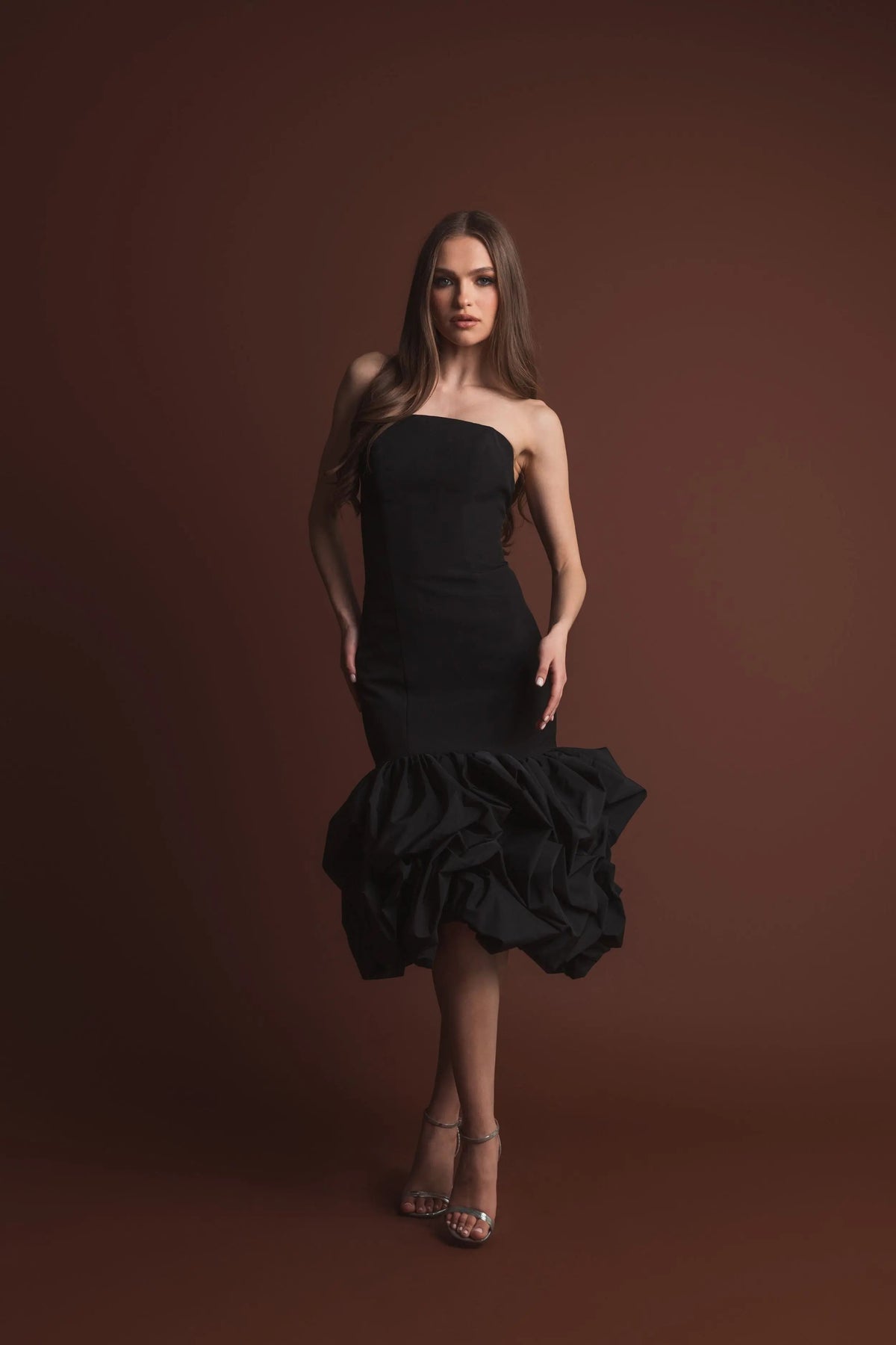 Women's Black Midi Dress Strapless - Black
