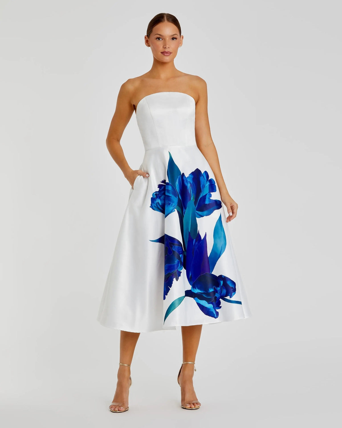 Women's White Midi Dress Satin Strapless