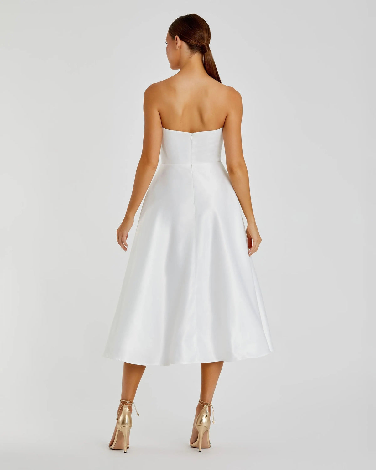 Women's White Midi Dress Satin Strapless