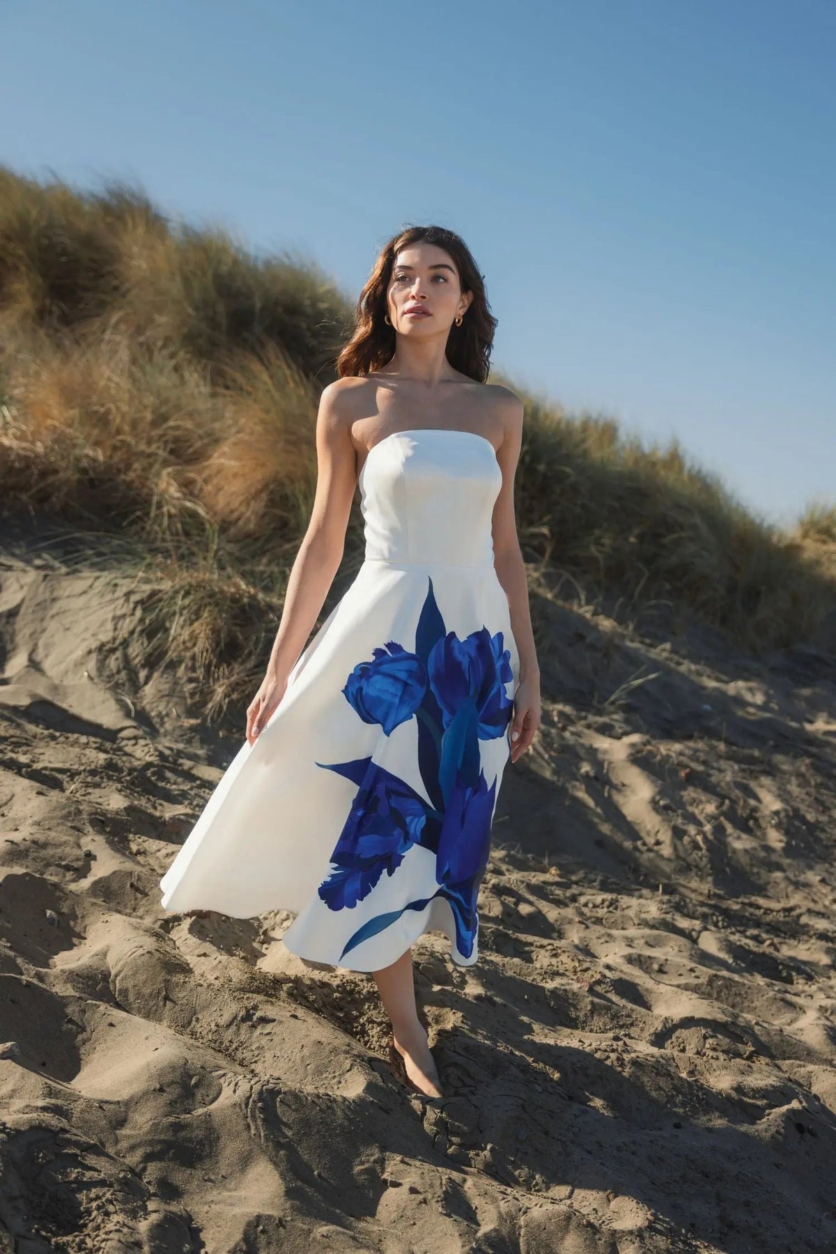 Women's White Midi Dress Satin Strapless