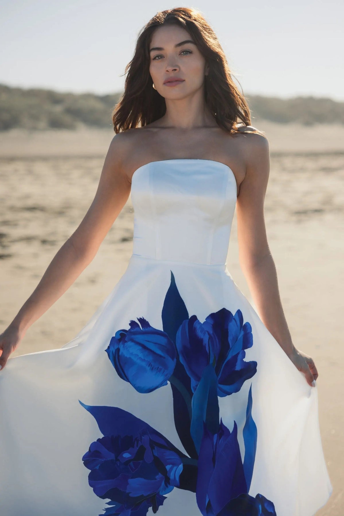 Women's White Midi Dress Satin Strapless