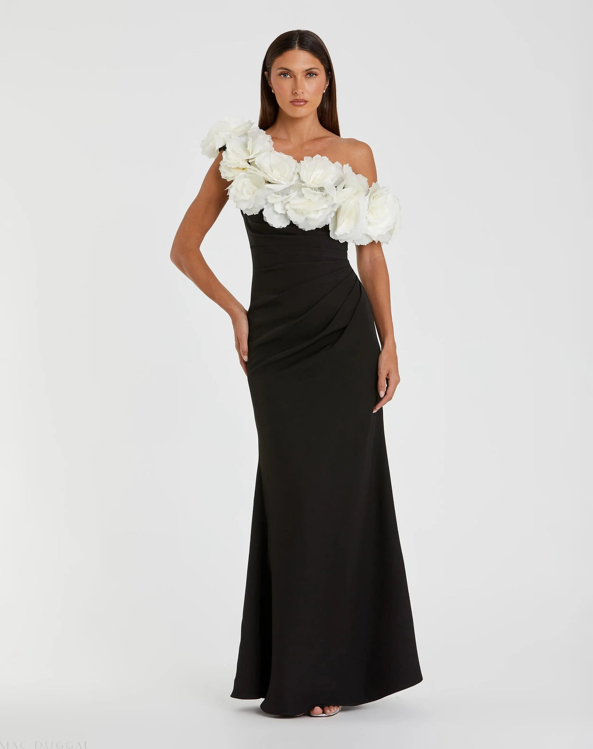 Women's Black Dress - Black One-Shoulder Pleated