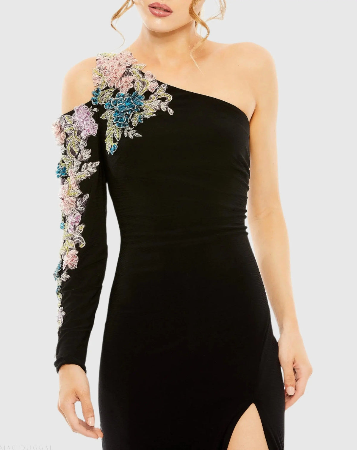 Women's Black Dress Floral One Shoulder - Black Sequin One-Shoulder