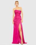 Women's Pink Dress Satin Strapless - Pink Ruched
