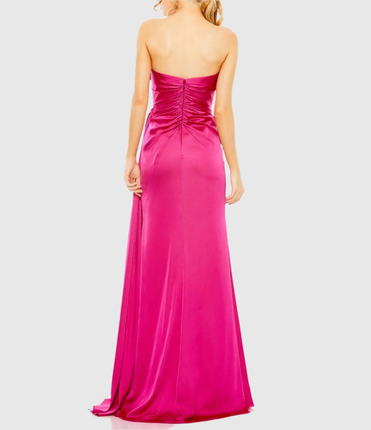 Women's Pink Dress Satin Strapless - Pink Ruched