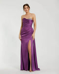 Women's Purple Dress Satin Strapless - Red Pleated