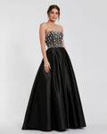 Women's Black Dress Satin Strapless - Black Pleated