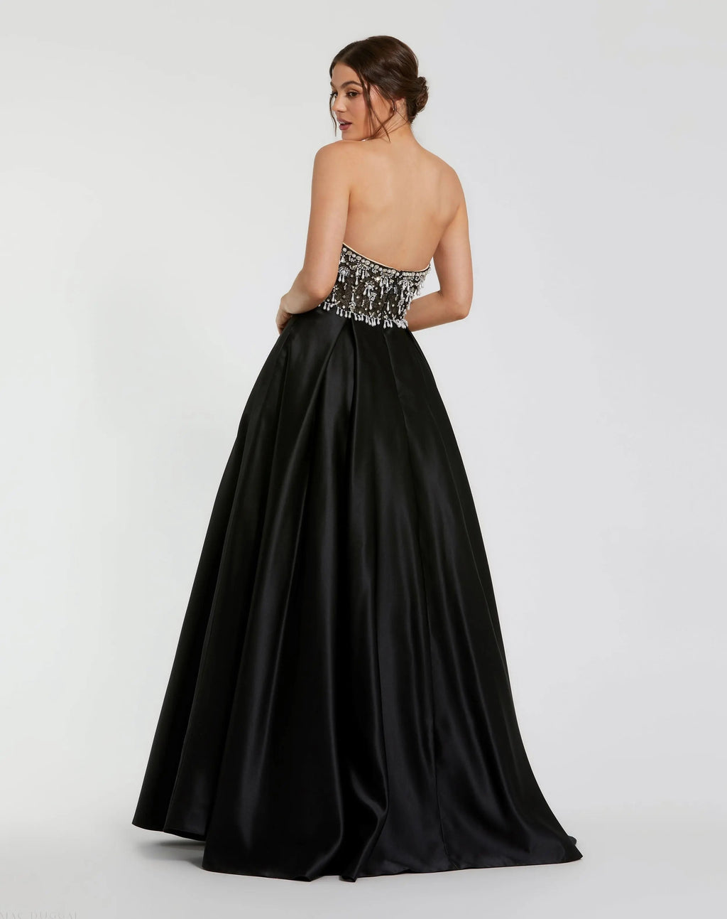 Women's Black Dress Satin Strapless - Black Pleated