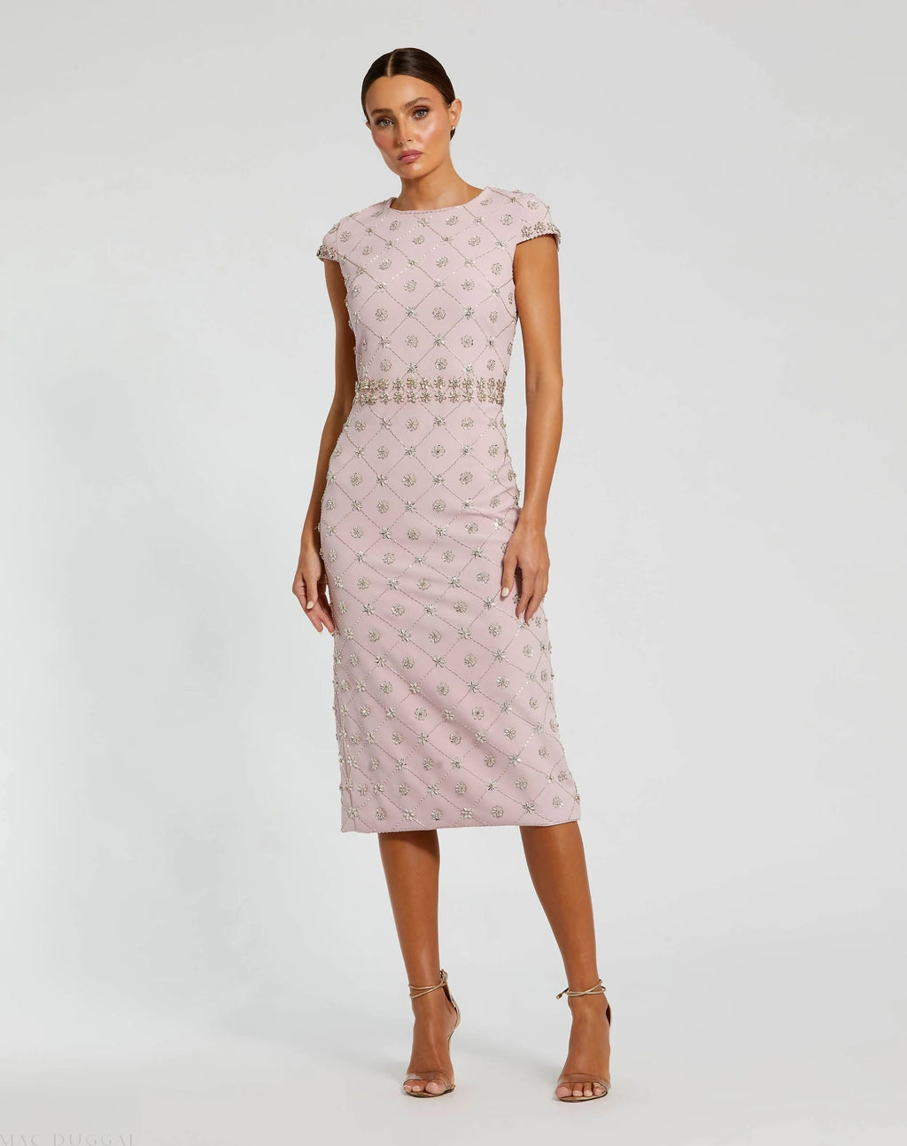 Women's Pink Midi Dress - Pink Sequin Floral