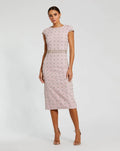 Women's Pink Midi Dress - Pink Sequin Floral