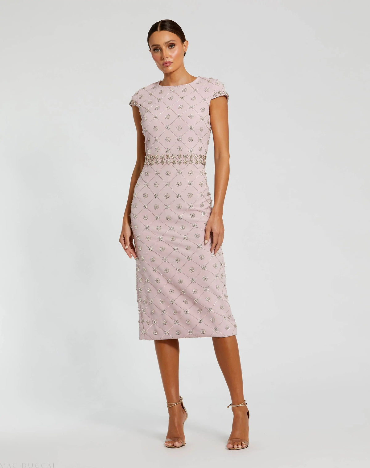 Women's Pink Midi Dress - Pink Sequin Floral
