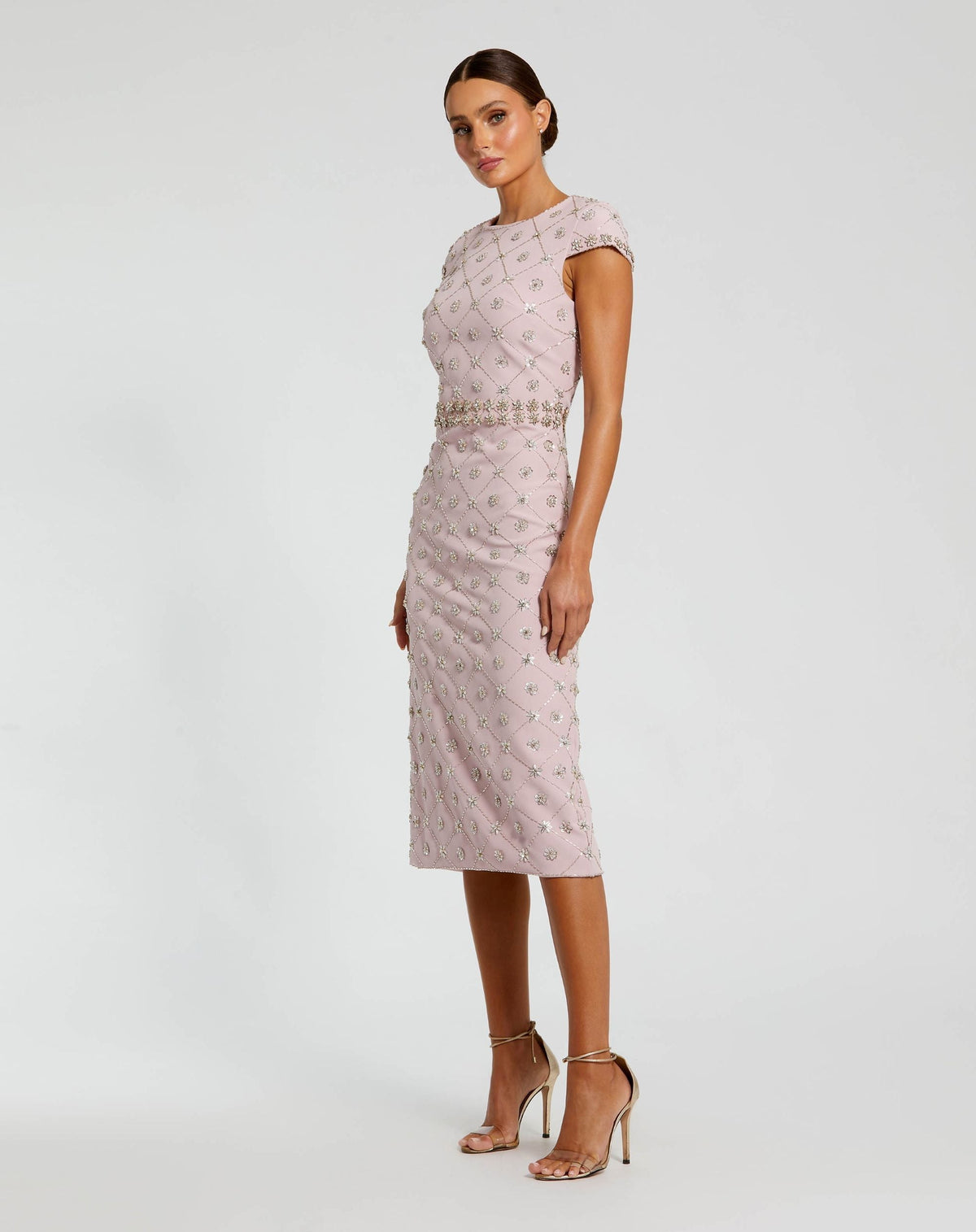 Women's Pink Midi Dress - Pink Sequin Floral
