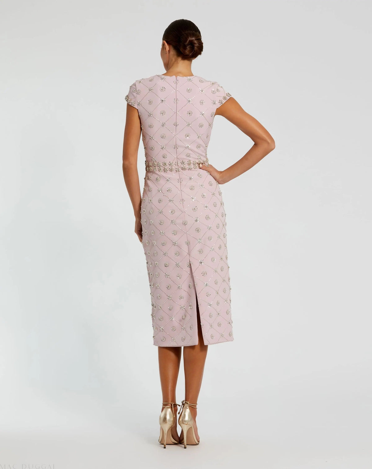 Women's Pink Midi Dress - Pink Sequin Floral