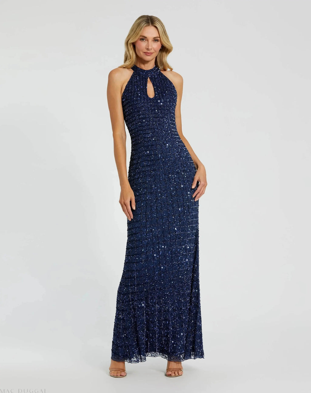 Women's Blue Dress Halter - Blue Sequin Cutout