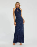 Women's Blue Dress Halter - Blue Sequin Cutout