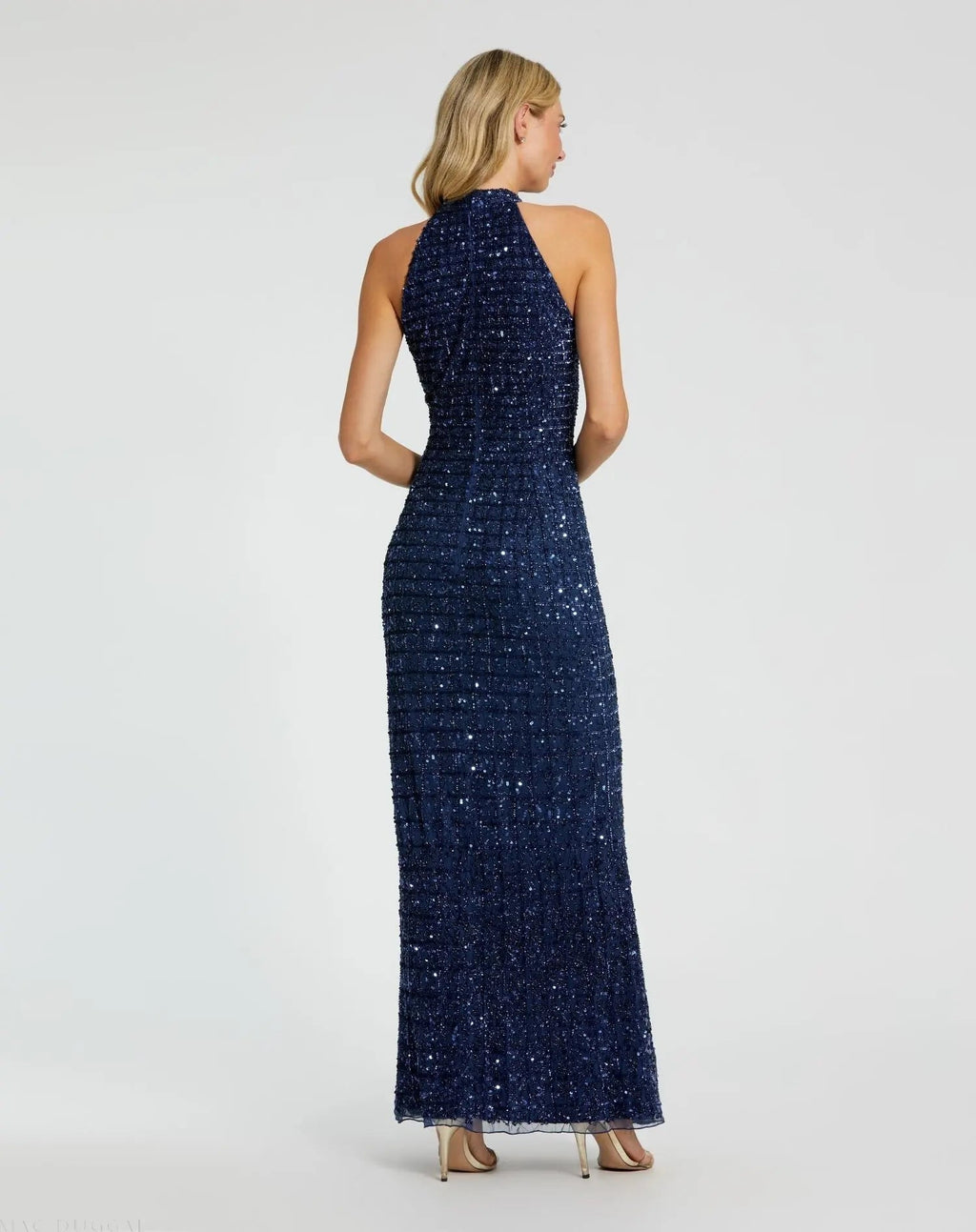 Women's Blue Dress Halter - Blue Sequin Cutout