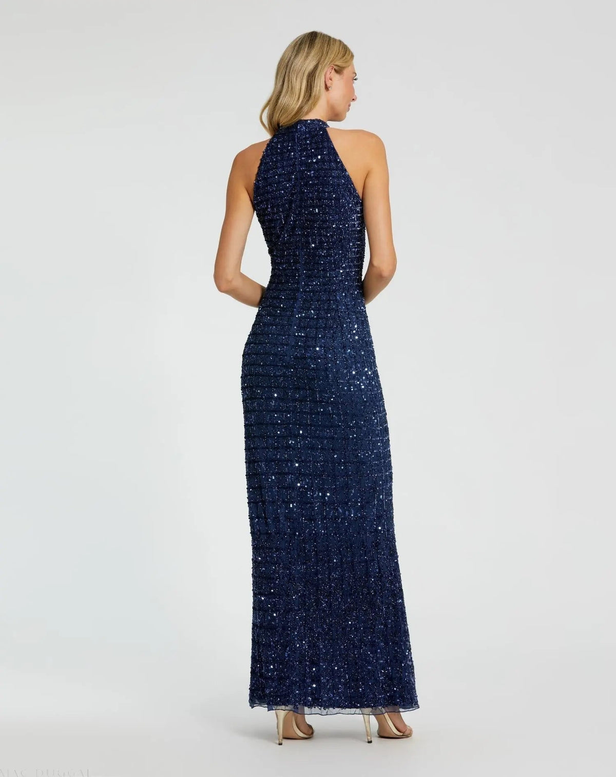 Women's Blue Dress Halter - Blue Sequin Cutout