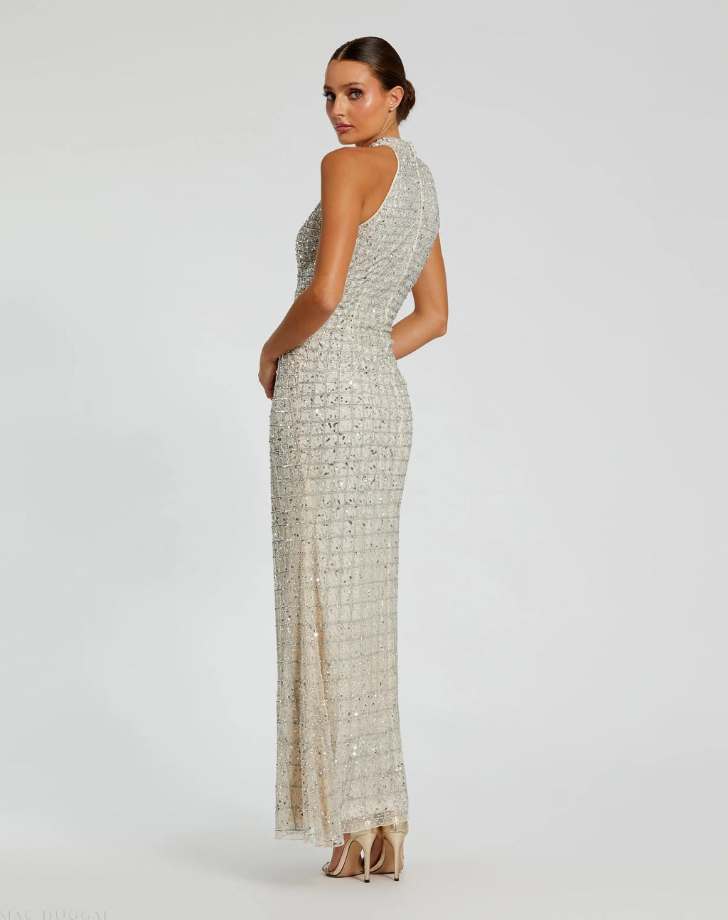 Women's Silver Dress Halter - Red Sequin Cutout
