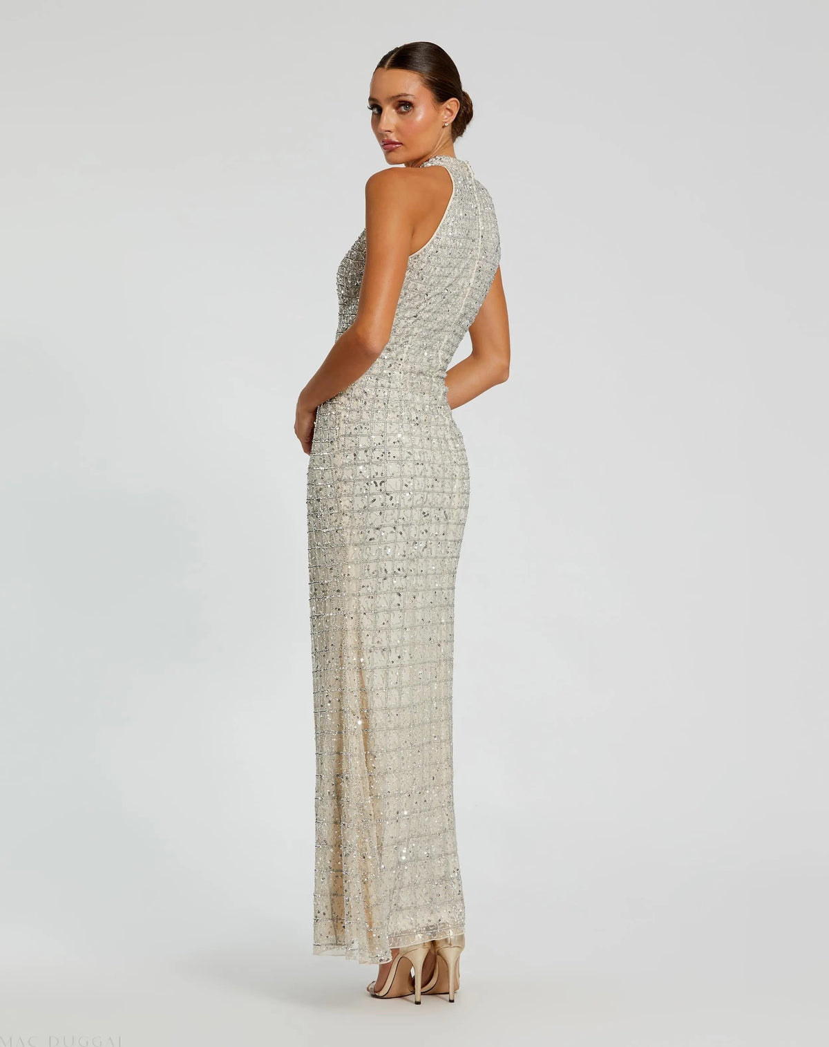 Women's Silver Dress Halter - Red Sequin Cutout