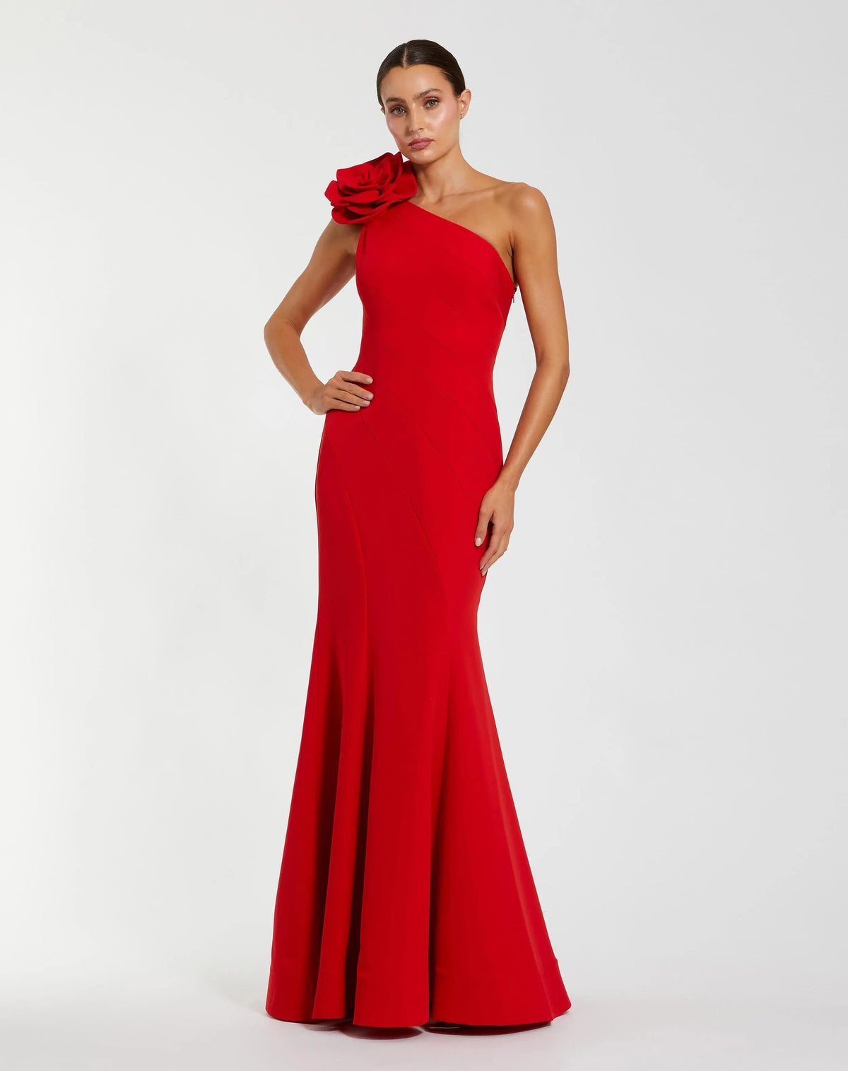 Women's Red Dress One Shoulder - Black Floral One-Shoulder