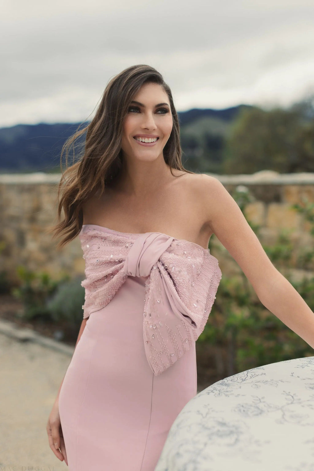 Women's Pink Dress Satin - Black Sequin Strapless