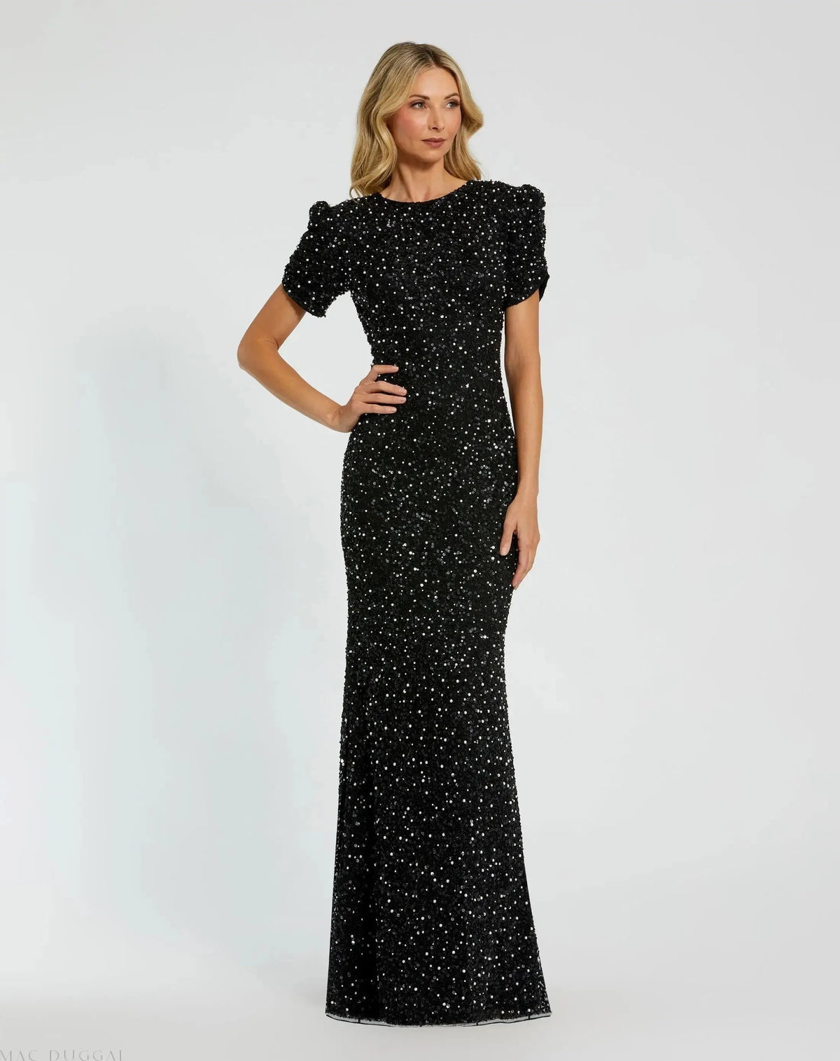 Women's Dress - Beaded Gown - Sleeve Beaded Gown
