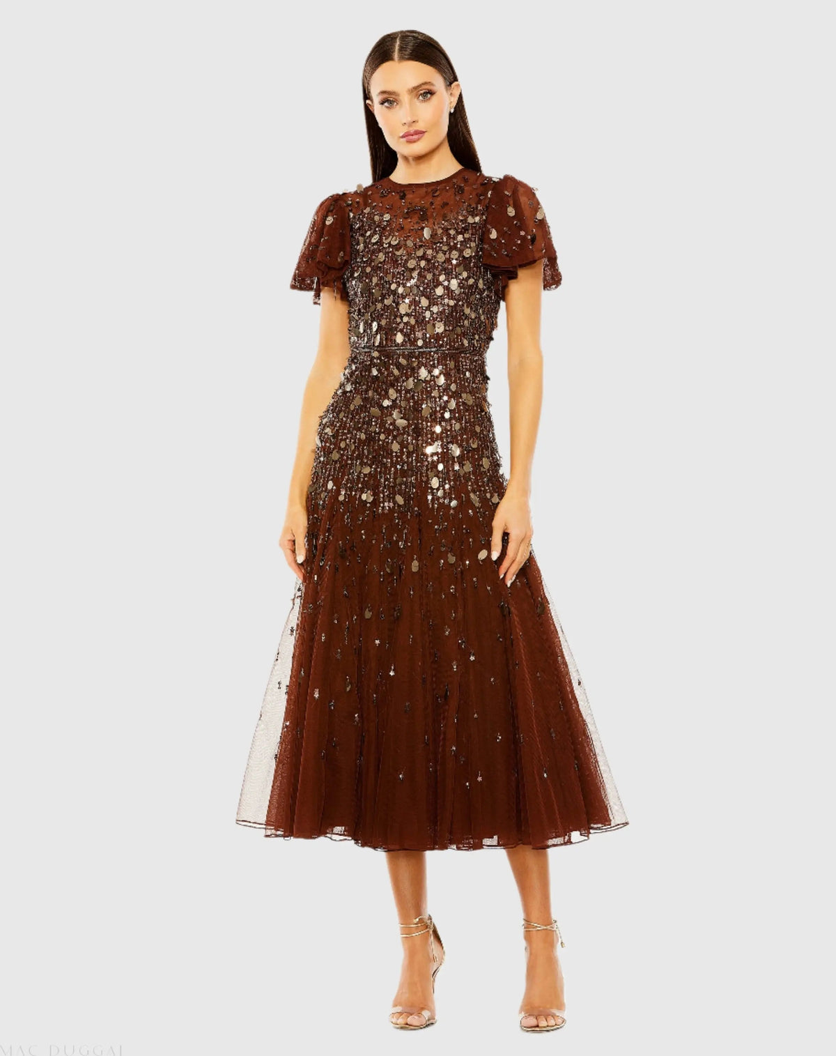 Women's Brown Dress - Brown Sequin Mesh