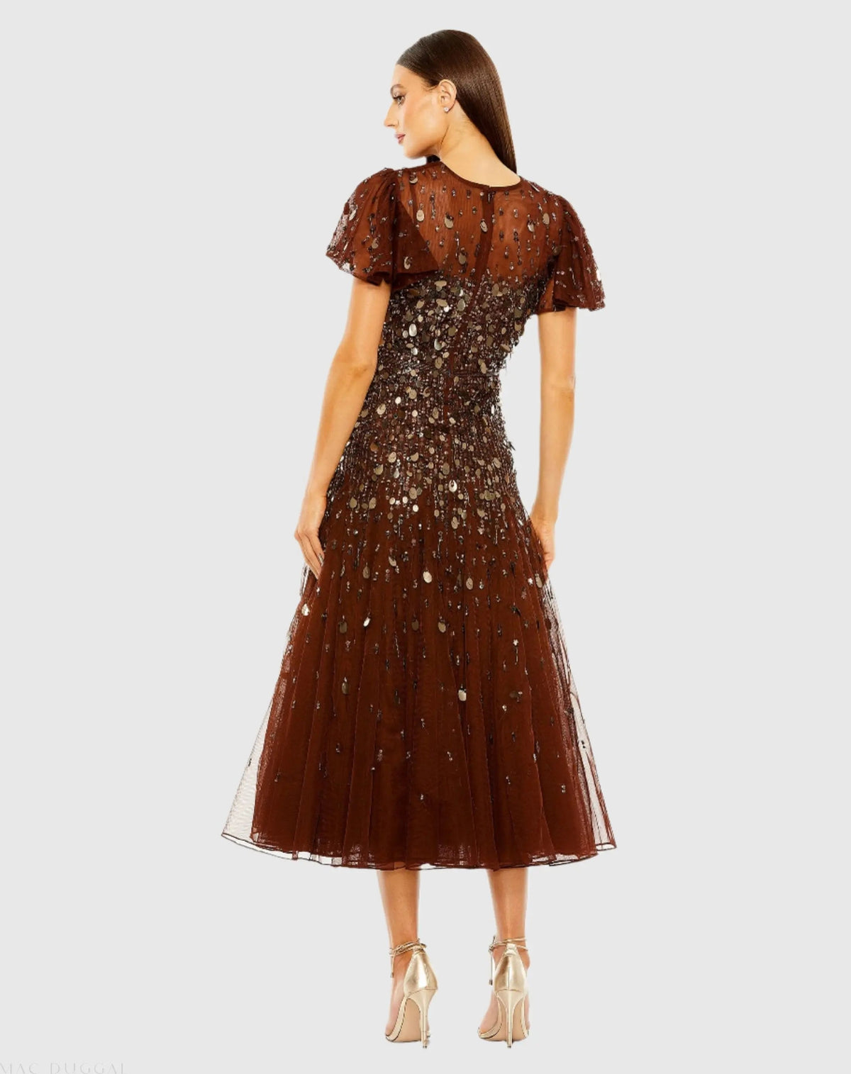 Women's Brown Dress - Brown Sequin Mesh