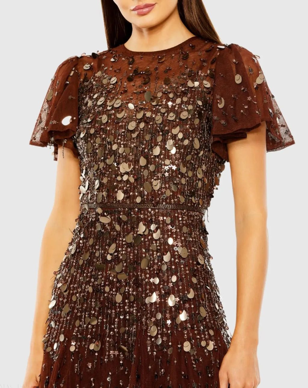 Women's Brown Dress - Brown Sequin Mesh