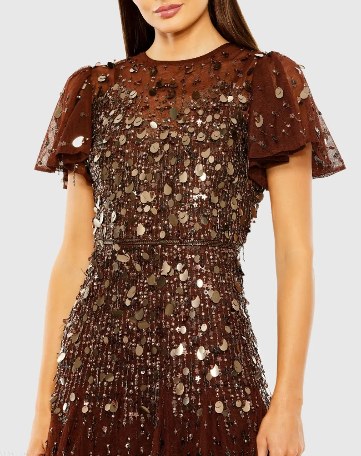 Women's Brown Dress - Brown Sequin Mesh