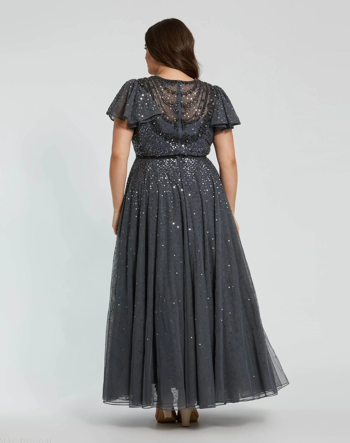 Women's Gray Evening Dress for Evening & Special Occasions - Black Sequin Mesh